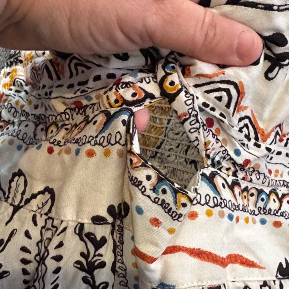 Angie White Maxi jumpsuit with Black Paisley and Yellow Floral Accents - Picture 5 of 5